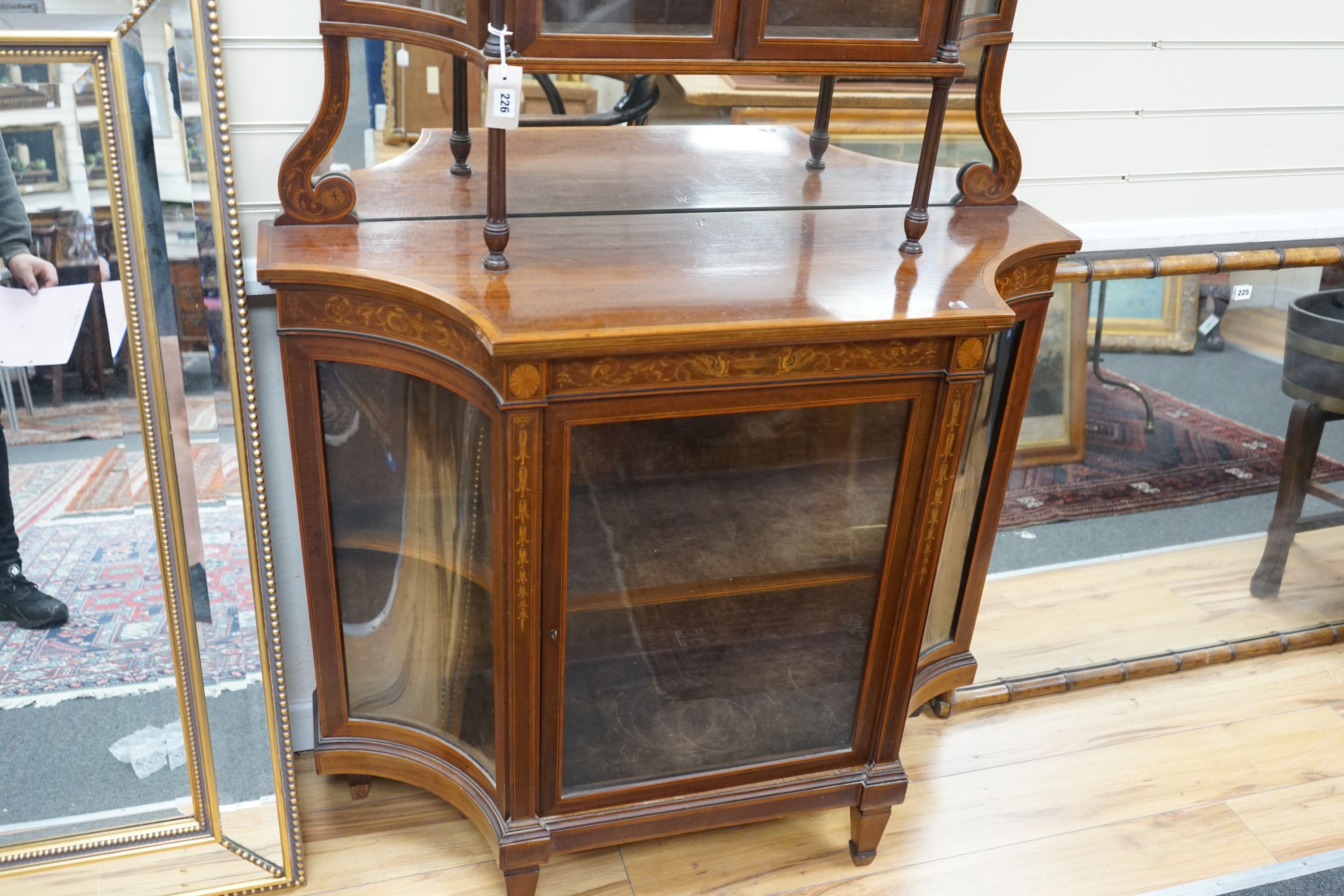 An Edward & Roberts mahogany and marquetry display cabinet, c.1905, width 107cm depth 41cm height 169cm